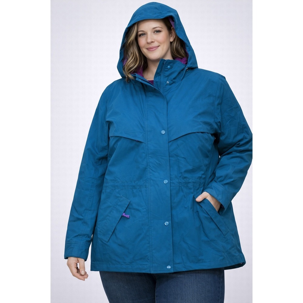 LL Bean Teal Purple Hooded Rain Jacket Parka Women's Adventure Outdoor vintage